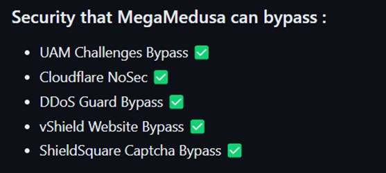 Figure 10: MegaMedusa challenge bypass features