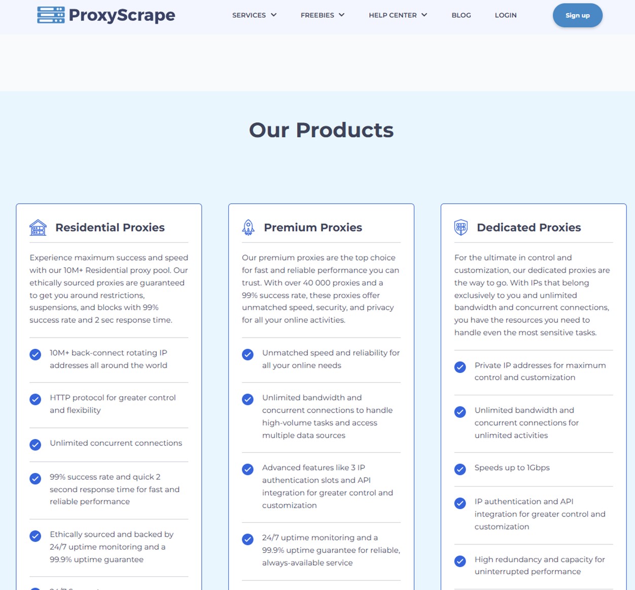 Figure 15: Services offered by commercial proxy services