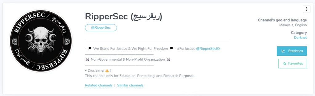 Figure 1: RipperSec Telegram profile 